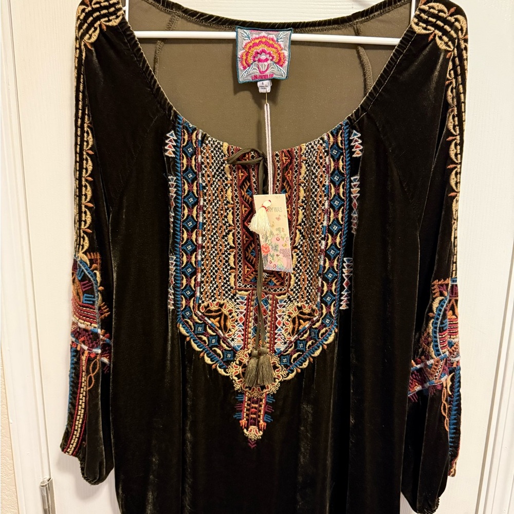 NWT - Johnny Was Naomi Velvet Peasant Blouse